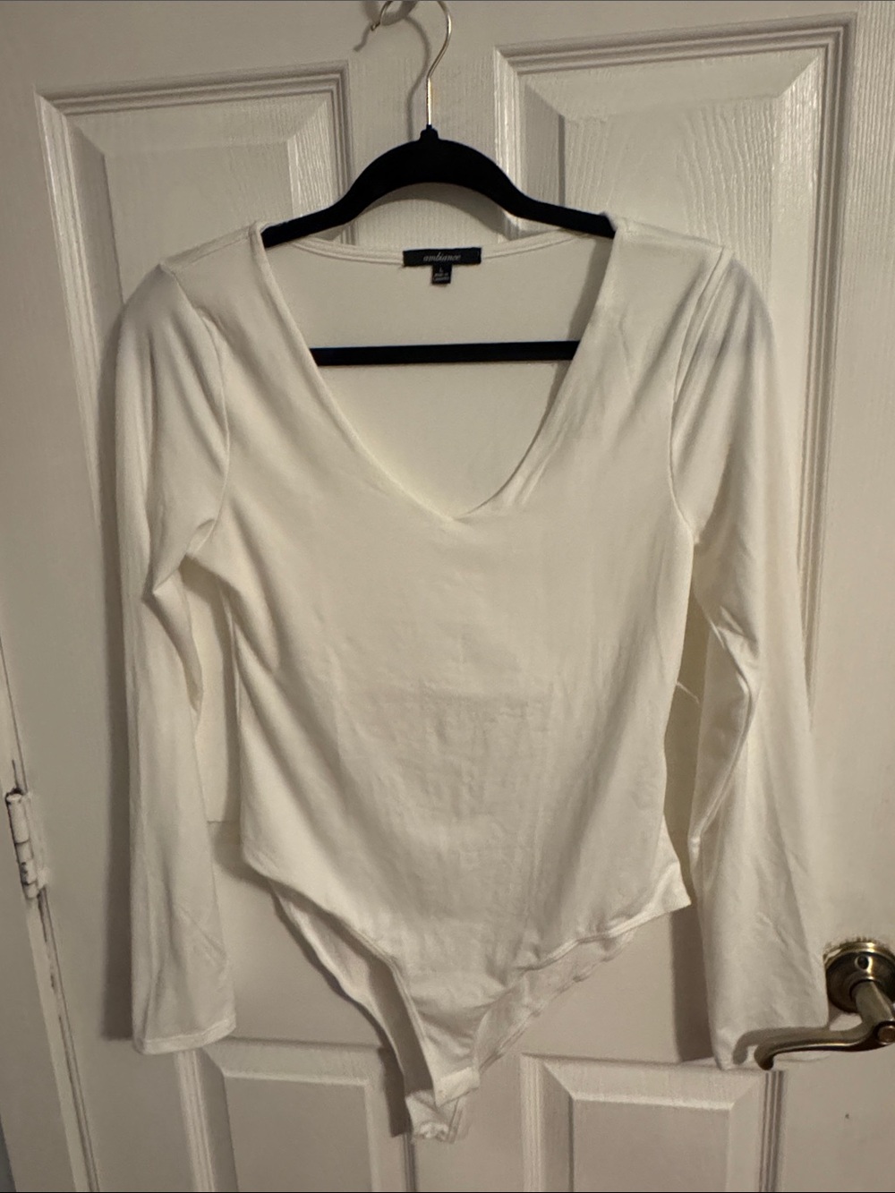 WhiteLong-Sleeve V-Neck Bodysuit